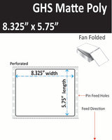 8.325" x 5.75" (A5) GHS / BS5609 Inkjet Labels, Pin Fed and Fan Folded. 2,000 per Case. Perfed. SKU: ISP-8325-575-2000