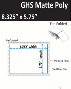 8.325" x 5.75" (A5) GHS Inkjet Labels, Pin Fed and Fan Folded