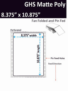 8.375" x 10.875" (Letter) GHS Inkjet Labels, Pin Fed and Fan Folded