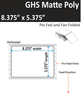 8.375" x 5.375" GHS Inkjet Labels, Pin Fed and Fan Folded