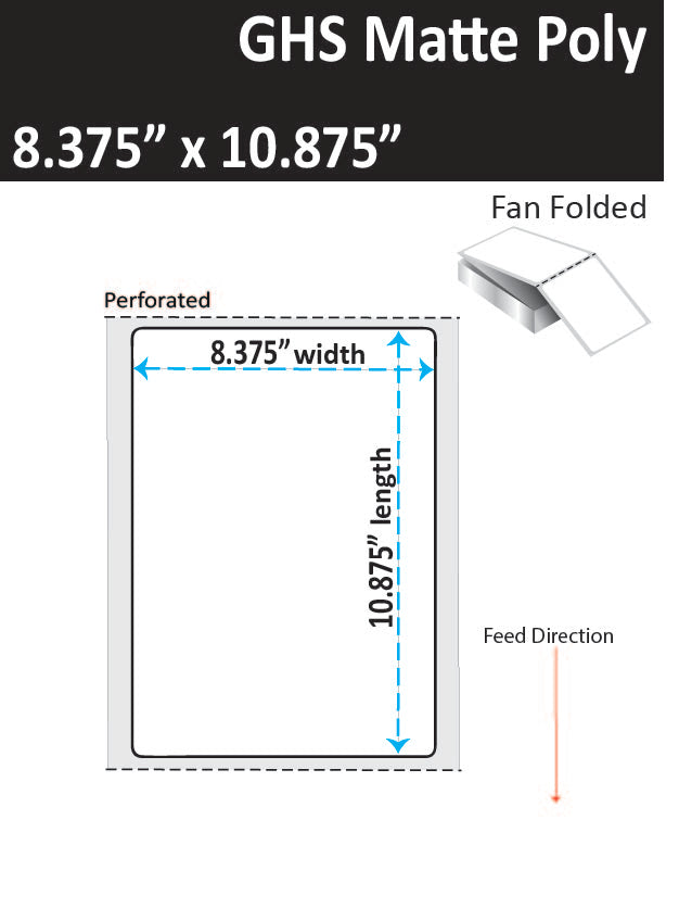 8.375" x 10.875" GHS Inkjet Fan Folded Labels