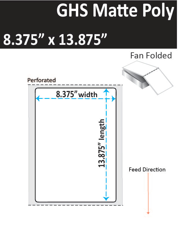 8.375" x 13.875" GHS Inkjet Fan Folded Labels