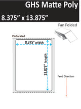 8.375" x 13.875" GHS Inkjet Fan Folded Labels