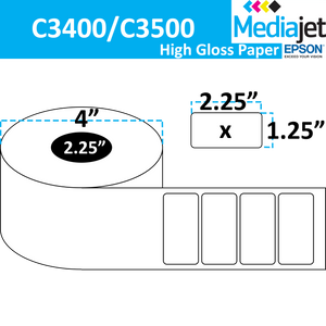<strong>2.25" x 1.25"</strong><br>Die Cut High Gloss Paper Inkjet Labels for Epson C3400 / C3500<br>(8 Rolls)