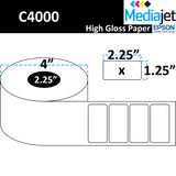 2.25" x 1.25" Cut  Gloss Paper Inkjet Labels. 8 Rolls per Case. 750 Labels per Roll. 4" OD, 2.25" Core. Perfed. SKU: IJG-225-125-750-225