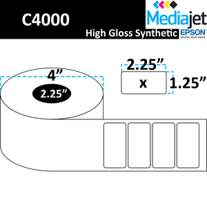 <strong>2.25" x 1.25"</strong><br>Die Cut High Gloss Synthetic Inkjet Labels for Epson C4000<br>(8 Rolls)