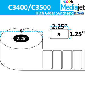 <strong>2.25" x 1.25"</strong><br>Die Cut High Gloss Synthetic Inkjet Labels for Epson C3400 / C3500<br>(8 Rolls)