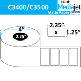 2.25" x 1.25" Matte Paper Inkjet Labels. 8 Rolls per Case. 750 Labels per Roll. 4" OD, 2.25" Core. Perfed. SKU: IJM-225-125-750-225