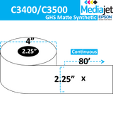 <strong>2.25" x 80'</strong><br>Continuous GHS Matte Synthetic Inkjet Labels<br>(12 Rolls)