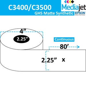 <strong>2.25" x 80'</strong><br>Continuous GHS Matte Synthetic Inkjet Labels for Epson C3400 / C3500<br>(12 Rolls)