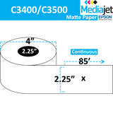 2.25" x 85' Continuous Matte Paper Inkjet Labels. 12 Rolls per Case. 4" OD, 2.25" Core. SKU: IJM-225-85-12-225