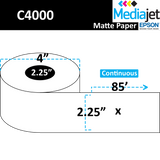 2.25" x 85' Continuous Matte Paper Inkjet Labels. 12 Rolls per Case. 4" OD, 2.25" Core. SKU: IJM-225-85-12-225