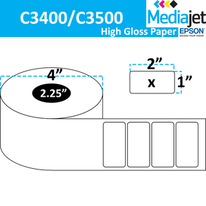 <strong>2" x 1"</strong><br>Die Cut High Gloss Paper Inkjet Labels for Epson C3400 / C3500<br>(8 Rolls)