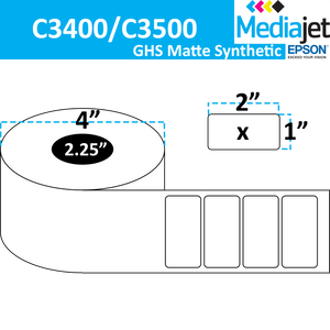 <strong>2" x 1"</strong><br> Die Cut GHS Matte Synthetic Inkjet Roll Labels for Epson C3400 / C3500<br>