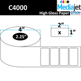 2" x 1" Gloss Paper Inkjet Labels. 8 Rolls per Case. 900 Labels per Roll. 4" OD, 2.25" Core. Perfed. IJG-2-1-900-225