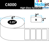2" x 1" Gloss Synthetic Inkjet Labels. 8 Rolls per Case. 900 Labels per Roll. 4" OD, 2.25" Core. Perfed. SKU: IGP-2-1-900-225