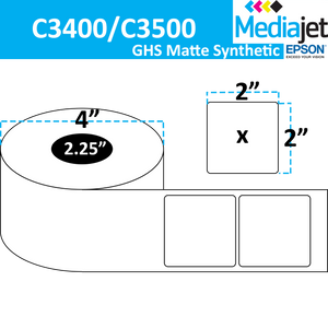 <strong>2" x 2"</strong><br>Die Cut GHS Matte Synthetic Inkjet Labels for Epson C3400 / C3500<br>(8 Rolls)
