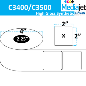 <strong>2" x 2"</strong><br>Die Cut High Gloss Synthetic Inkjet Labels for Epson C3400 / C3500<br>(8 Rolls)