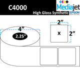2" x 2" Gloss Synthetic Inkjet Labels. 8 Rolls per Case, 450 Labels per Roll, 4" OD, 2.25" Core, Perfed. SKU: IGP-2-2-450-225