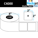 2" x 2" Matte Paper Inkjet Labels. 8 Rolls per Case. 450 Labels per Roll. 4" OD, 2.25" Core. Perfed.
