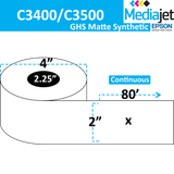 2" x 80'</strong><br>Continuous GHS Matte Synthetic Inkjet Labels<br>(12 Rolls)