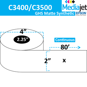 <strong>2" x 80'</strong><br>Continuous GHS Matte Synthetic Inkjet Labels for Epson C3400 / C3500<br>(12 Rolls)