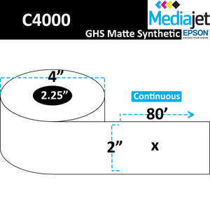 <strong>2" x 80'</strong><br>Continuous GHS Matte Synthetic Inkjet Labels for Epson C4000<br>(12 Rolls)