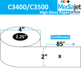 2" x 85' Continuous Gloss Paper Inkjet Labels. 12 Rolls per Case. 4" OD, 2.25" Core. SKU: IJG-2-85-12-225