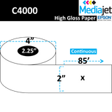 2" x 85' Continuous Gloss Paper Inkjet Labels. 12 Rolls per Case. 4" OD, 2.25" Core. SKU: IJG-2-85-12-225