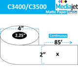 2" x 85' Continuous Matte Paper Inkjet Labels. 12 Rolls per Case. 4" OD, 2.25" Core. SKU: IJM-2-85-12-225