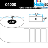 3" x 1" GHS / BS5609 Matte Synthetic Inkjet Labels. 8 Rolls per Case. 800 Labels per Roll. 4" OD, 2.25" Core. Perfed. SKU: ISP-3-1-800-225