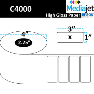 <strong>3" x 1"</strong><br>Die Cut High Gloss Paper Inkjet Labels for Epson C4000<br>(8 Rolls)