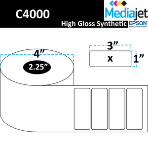 <strong>3" x 1"</strong><br>Die Cut High Gloss Synthetic Inkjet Labels for Epson C4000<br>(8 Rolls)