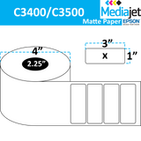 3" x 1" Matte Paper Inkjet Labels. 8 Rolls per Case. 900 Labels per Roll. 4" OD, 2.25" Core. Perfed. SKU: IJM-3-1-900-225