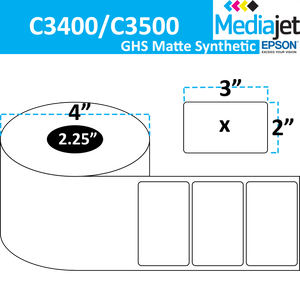 <strong>3" x 2"</strong><br>Die Cut GHS Matte Synthetic Inkjet Labels for Epson C3400 / C3500<br>(8 Rolls)