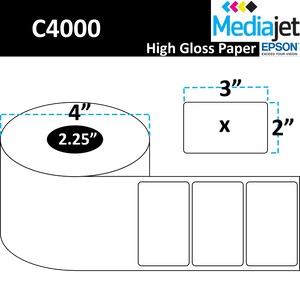 <strong>3" x 2"</strong><br>Die Cut High Gloss Paper Inkjet Labels for Epson C4000<br>(8 Rolls)