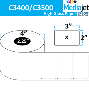 <strong>3" x 2"</strong><br>Die Cut High Gloss Paper Inkjet Labels for Epson C3400 / C3500<br>(8 Rolls)