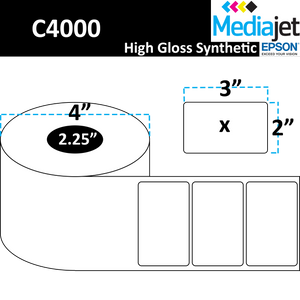 <strong>3" x 2"</strong><br>Die Cut High Gloss Synthetic Inkjet Labels for Epson C4000<br>(8 Rolls)