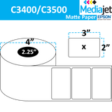 3" x 2" Matte Paper Inkjet Labels. 8 Rolls per Case. 450 Labels per Roll. 4" OD, 2.25" Core. Perfed. SKU: IJM-3-2-450-225