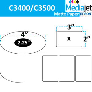 <strong>3" x 2"</strong><br>Die Cut Matte Paper Inkjet Labels for Epson C3400 / C3500<br>(8 Rolls)