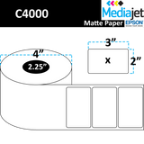 3" x 2" Matte Paper Inkjet Labels. 8 Rolls per Case. 450 Labels per Roll. 4" OD, 2.25" Core. Perfed. SKU: IJM-3-2-450-225