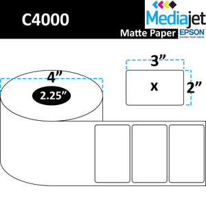 <strong>3" x 2"</strong><br>Die Cut Matte Paper Inkjet Labels for Epson C4000<br>(8 Rolls)