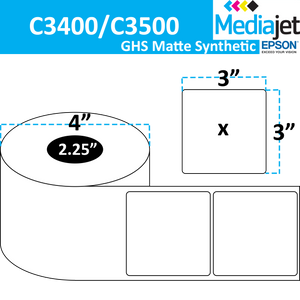 <strong>3" x 3"</strong><br>Die Cut GHS Matte Synthetic Inkjet Labels for Epson C3400 / C3500<br>(8 Rolls)