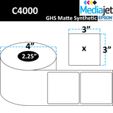 3" x 3" GHS / BS5609 Matte Synthetic Inkjet Labels. 8 Rolls per Case. 300 Labels per Roll. 4" OD, 2.25" Core. Perfed. SKU: ISP-3-3-300-225