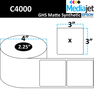 <strong>3" x 3"</strong><br>Die Cut GHS Matte Synthetic Inkjet Labels for Epson C4000<br>(8 Rolls)