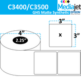 <strong>3" x 3"</strong><br>Die Cut GHS Matte Synthetic Inkjet Labels for Epson C3400 / C3500<br>(8 Rolls)
