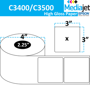 <strong>3" x 3"</strong><br>Die Cut High Gloss Paper Inkjet Labels for Epson C3400 / C3500<br>(8 Rolls)