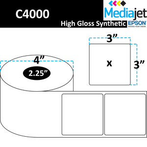 <strong>3" x 3"</strong><br>Die Cut High Gloss Synthetic Inkjet Labels for Epson C4000<br>(8 Rolls)