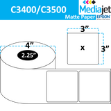 3" x 3" Matte Paper Inkjet Labels. 8 Rolls per Case. 350 Labels per Roll. 4" OD, 2.25" Core. Perfed. SKU: IJM-3-3-350-225