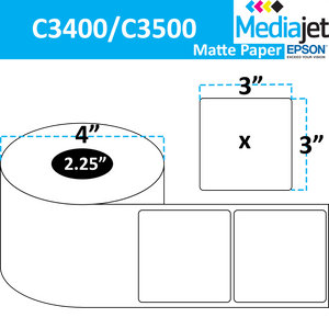 <strong>3" x 3"</strong><br>Die Cut Matte Paper Inkjet Labels for Epson C3400 / C3500<br>(8 Rolls)